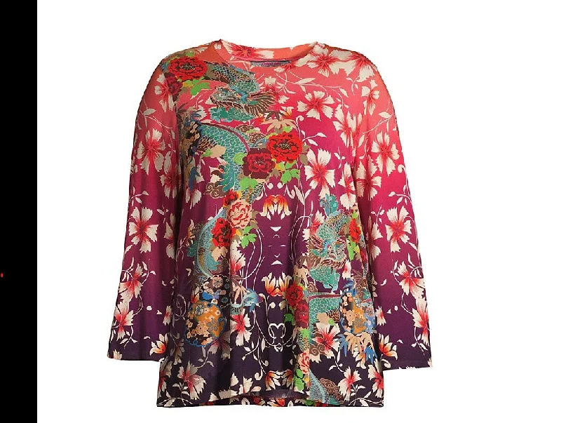 Johnny Was Adalena Kimono Sleeve Tee Multi Long Sleeve T-Shirt Hooded Caped Shawl Collar Johnny Was Adalena Kimono Sleeve Tee Multi Long Sleeve T-Shirt Hooded Caped Shawl Collar