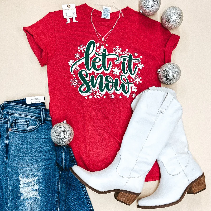 Last Chance Size Small & 2XL | Let It Snow Short Sleeve Graphic Tee in Heather Red Mesh Canvas Denim Last Chance Size Small & 2XL | Let It Snow Short Sleeve Graphic Tee in Heather Red Mesh Canvas Denim