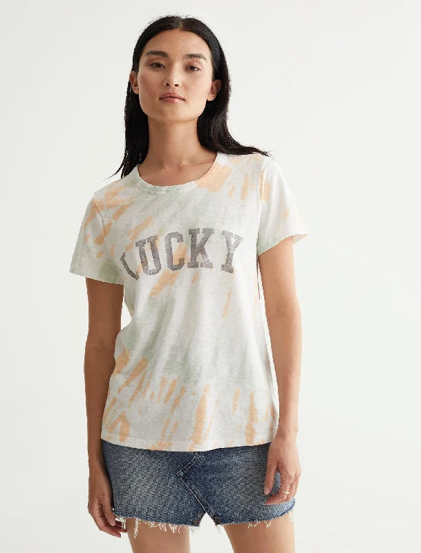 Lucky Brand Womens Lucky Font Classic Tee Solid Print Embellished