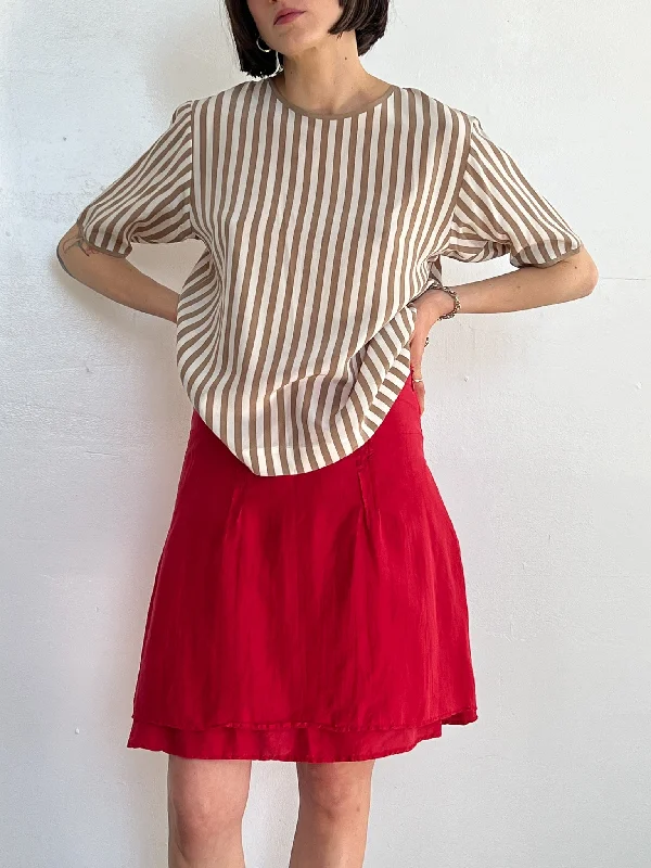 Mocha Silk Stripe Tee Silk Blend Satin Velvet