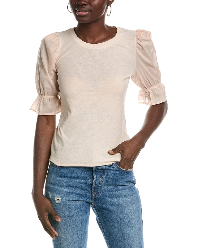 Nation LTD Bia Gathered Sleeve T-Shirt Solid Print Embellished