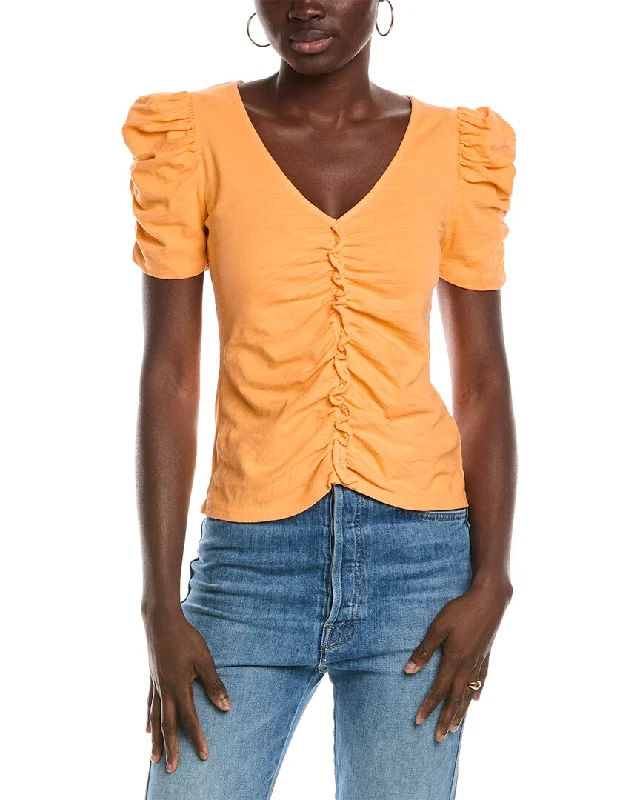 Nation LTD Drew Gathered Romantic T-Shirt Spandex Blend Rayon Blend Denim Blend