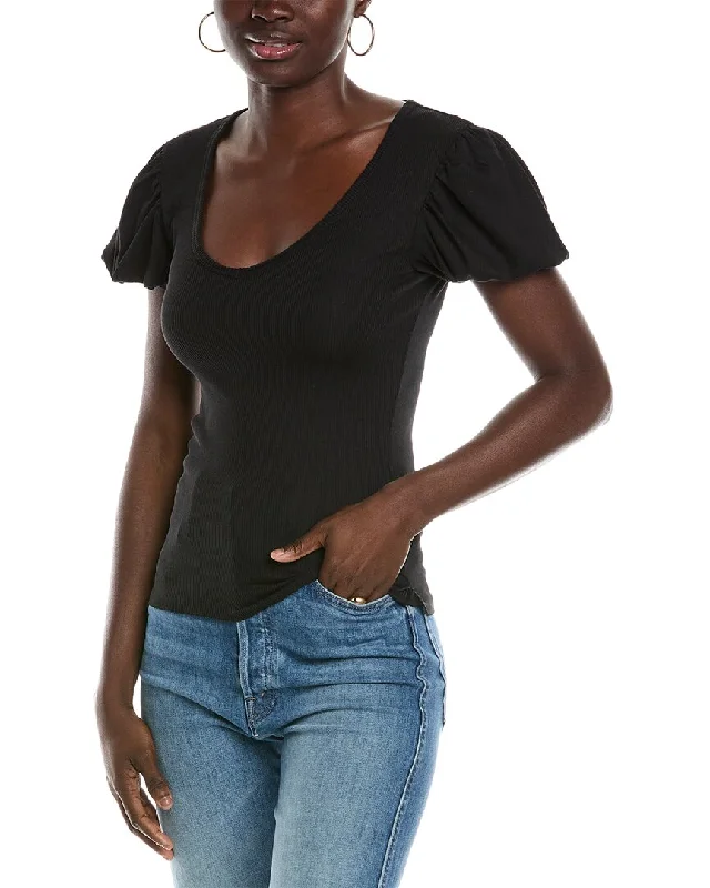 Nation LTD Nico Puff Sleeve V-Neck T-Shirt Fleece Fabric Down Fabric Feather Fabric