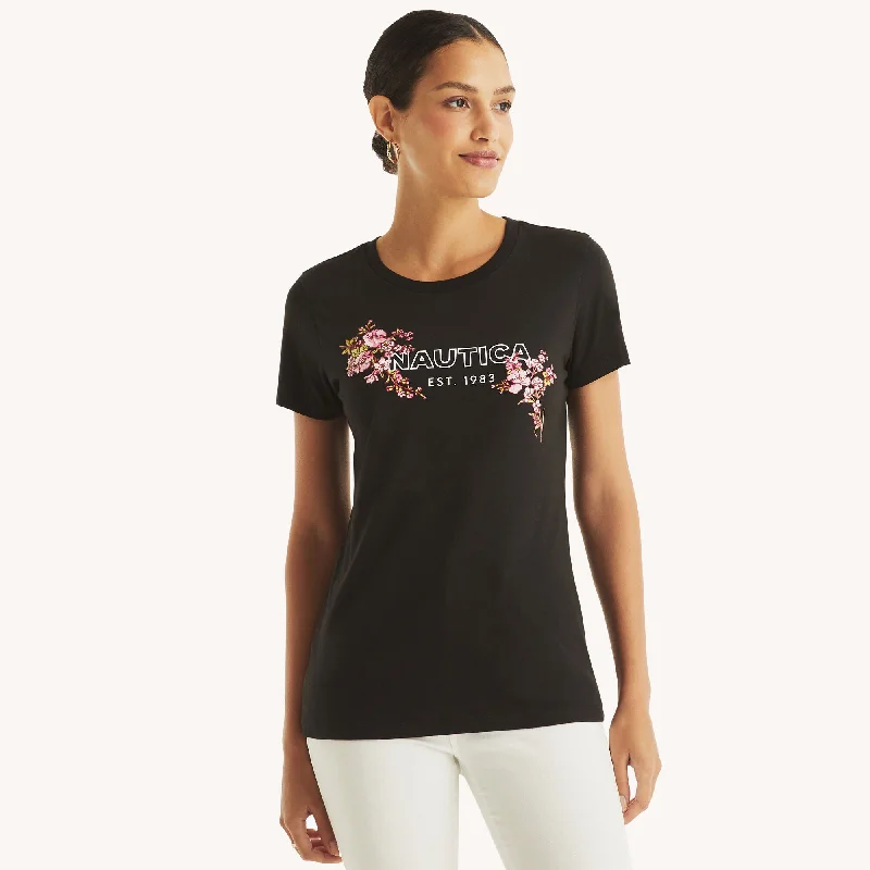 Nautica Womens Sustainably Crafted Embroidered Flowers Graphic T-Shirt Cotton Fabric Linen Fabric Terry Fabric Nautica Womens Sustainably Crafted Embroidered Flowers Graphic T-Shirt Cotton Fabric Linen Fabric Terry Fabric