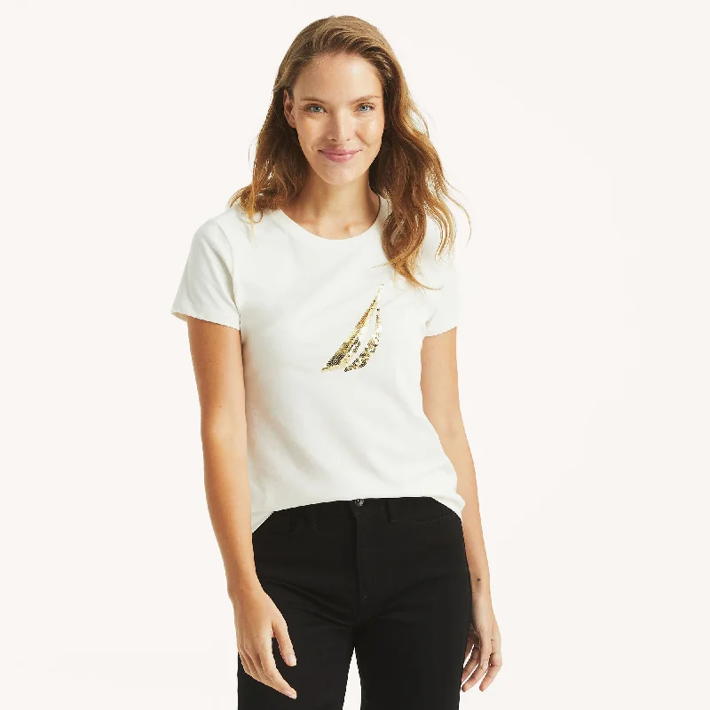 Nautica Womens Sustainably Crafted J-Class Sequin Graphic T-Shirt Hooded Caped Shawl Collar Nautica Womens Sustainably Crafted J-Class Sequin Graphic T-Shirt Hooded Caped Shawl Collar