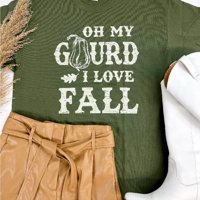 Oh My Gourd Short Sleeve Graphic Tee in Moss Green Rayon Velvet Corduroy
