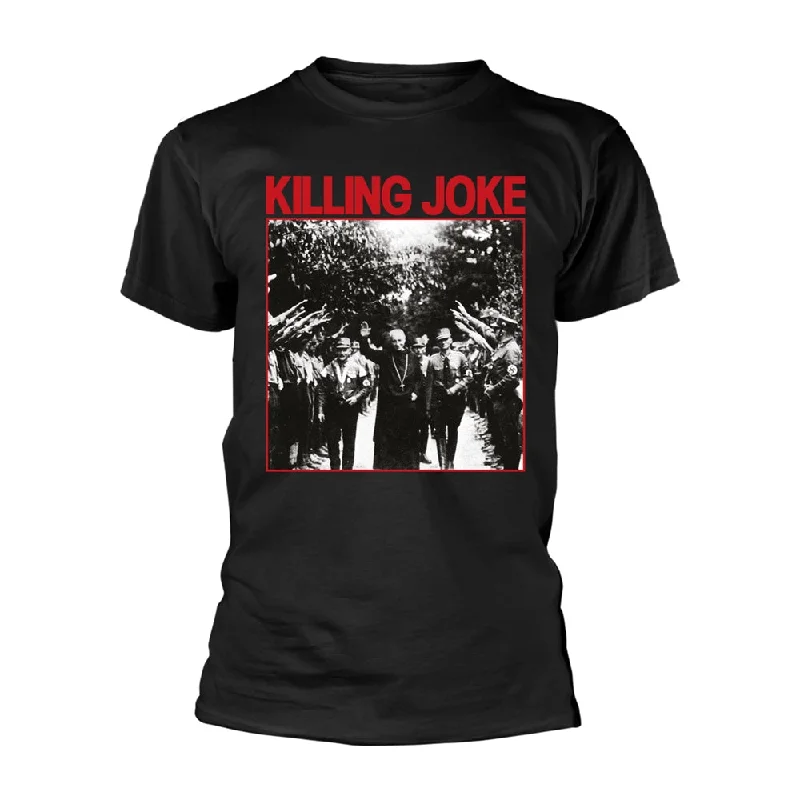 Killing Joke Unisex T-shirt: Pope (Black) Asymmetrical Pockets Print