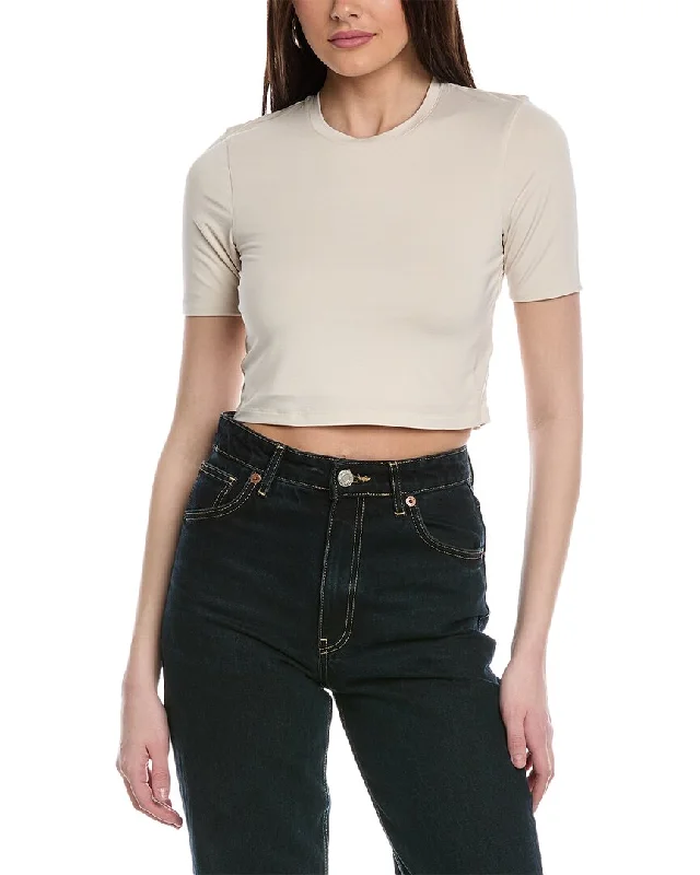 Splendid x Kate Young Silk-Blend T-Shirt Mesh Blend Leather Blend Suede Blend