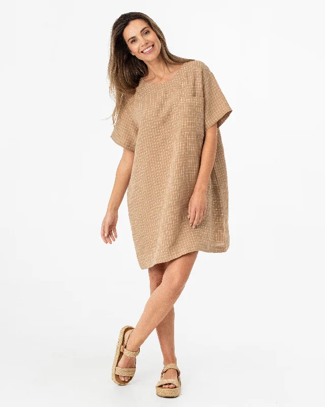 T-shirt linen dress MIJAS in Brown windowpane Fleece Nylon Spandex
