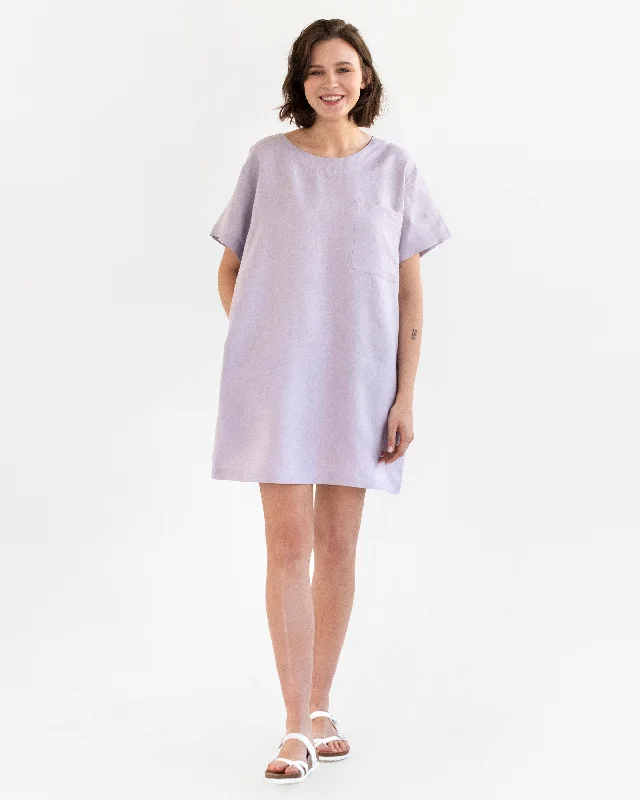 T-shirt linen dress MIJAS in Lilac Graphic Embroidered Appliqued