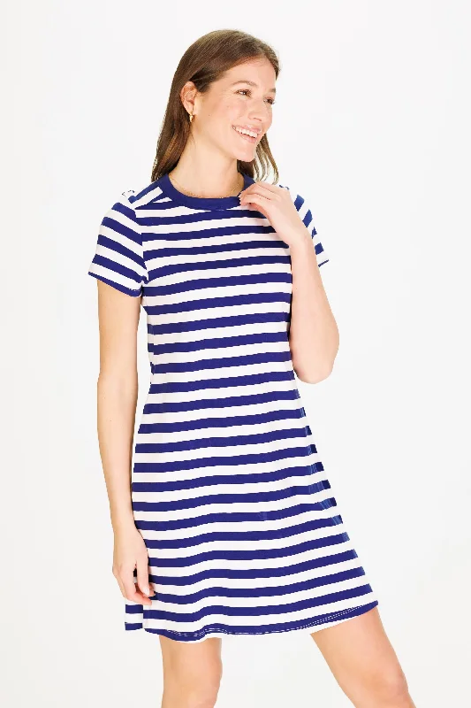 Tallie T-Shirt Dress in Navy and White Stripe Knit Fabric Woven Fabric Fleece Fabric Tallie T-Shirt Dress in Navy and White Stripe Knit Fabric Woven Fabric Fleece Fabric