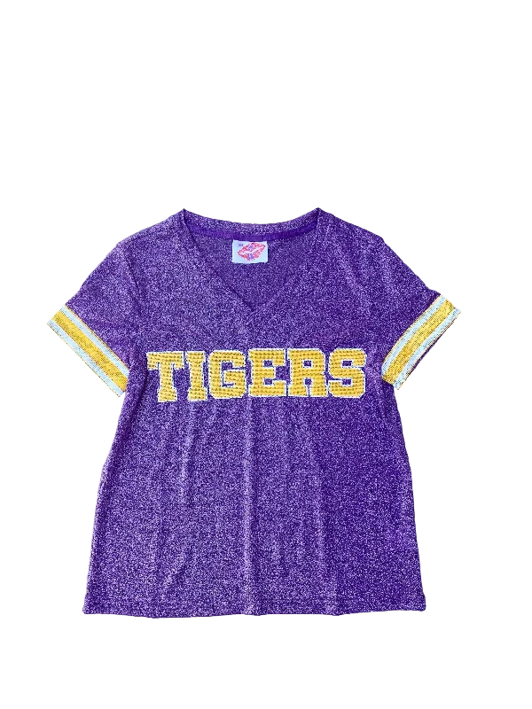 TIGERS Glitter Jersey Tee Purple Lace Blend Ribbed Blend Corduroy Blend