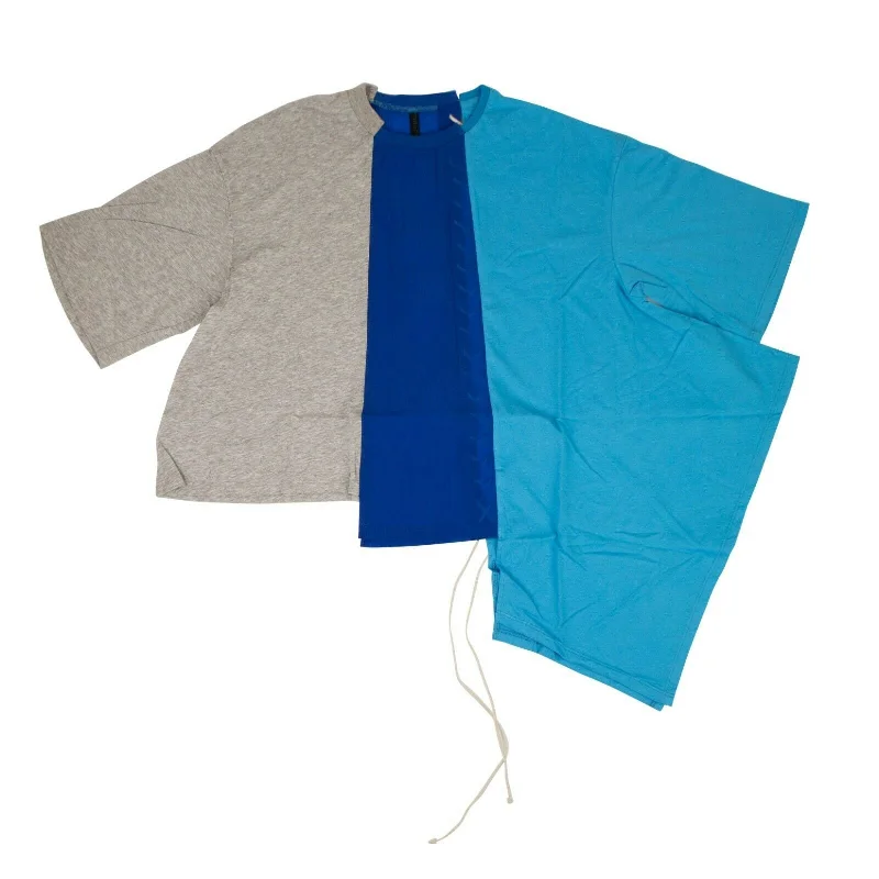 Unravel Project Paneled Asymmetric T-Shirt - Blue Zippered Buttoned Snapped