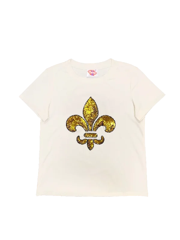 White Fleur De Lis Tee Spandex Blend Rayon Blend Denim Blend