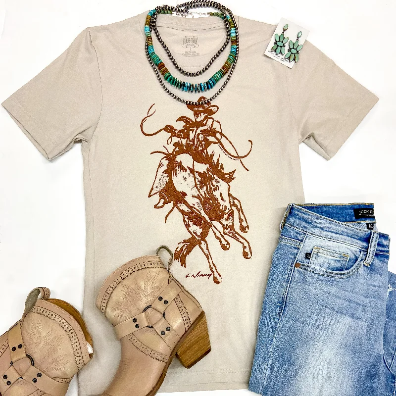 Wild Willie Short Sleeve Graphic Tee in Beige Striped Floral Plaid