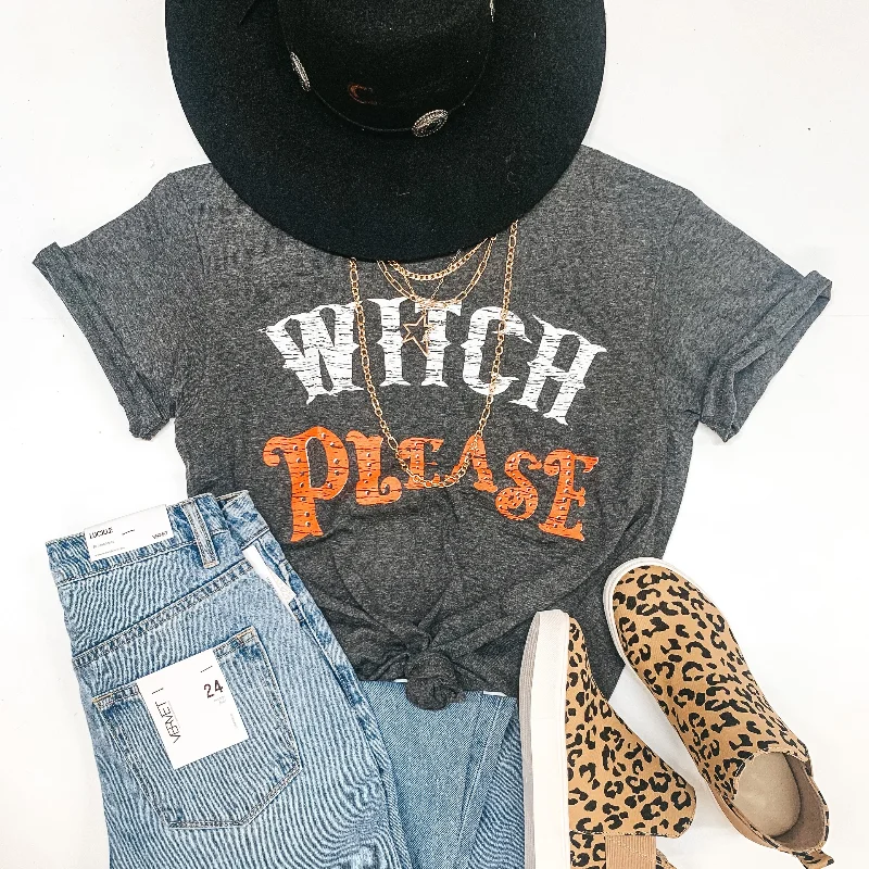 Last Chance Size Small & Medium | Witch Please Short Sleeve Graphic Tee in Heather Grey Oversized T-Shirt Spandex breathable