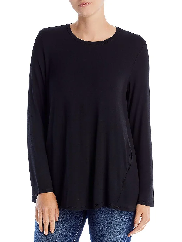 Womens Boat Neck Ribbed Knit T-Shirt Anti-Pilling Machine Wash Handmade