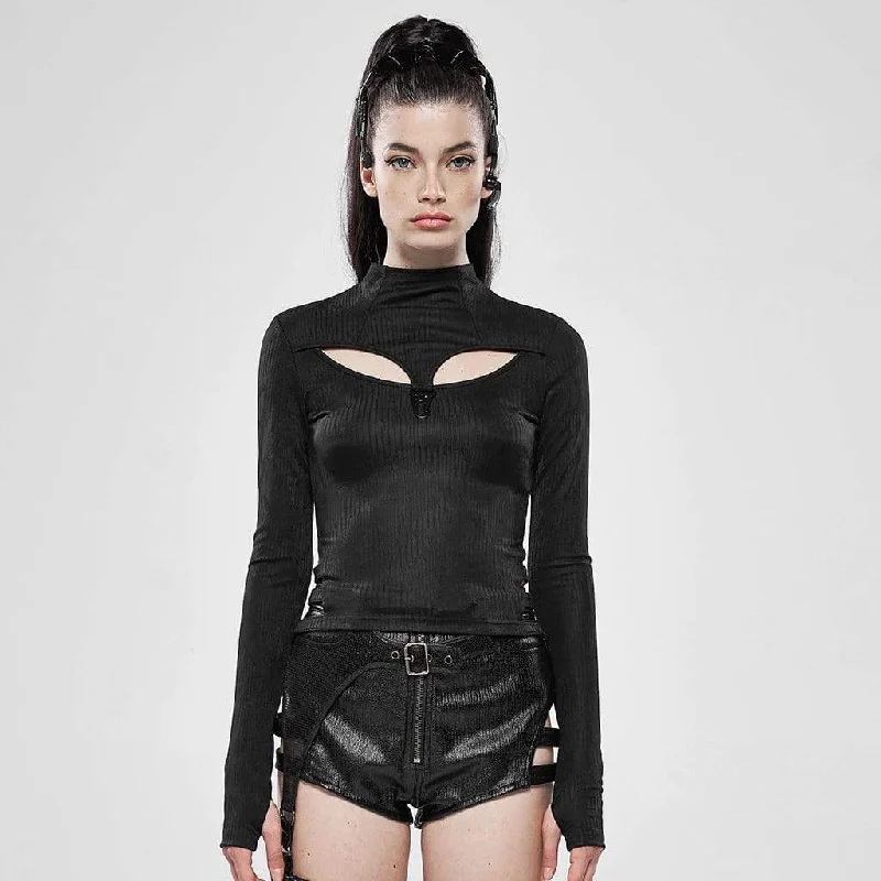 Women's Goth Hollow Out Long Sleeved Slim Fitted T-shirts Plaid T-Shirt Polka Dot Checkered Women's Goth Hollow Out Long Sleeved Slim Fitted T-shirts Plaid T-Shirt Polka Dot Checkered