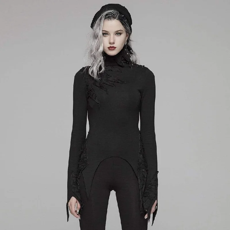 Women's Goth Turtleneck Flare Sleeved Iregular T-shirts Chenille Fabric Brocade Fabric Lace Fabric Women's Goth Turtleneck Flare Sleeved Iregular T-shirts Chenille Fabric Brocade Fabric Lace Fabric
