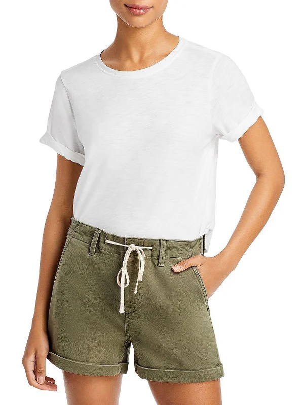 Womens Heathered Crewneck T-Shirt Ribbed T-Shirt High Neck Heavyweight