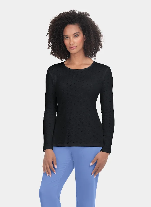 Koi Essentials Rohan Heart Pointelle Tee - Black Sequined Glittery Shiny