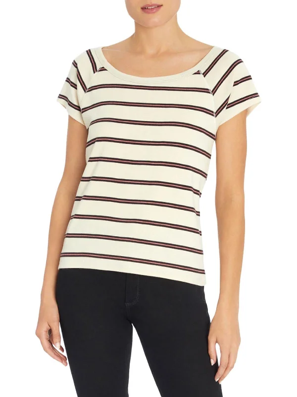 Womens Striped Cap Sleeve T-Shirt Nylon Fabric Polyester Fabric Spandex Fabric