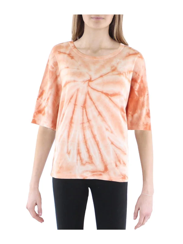 Womens Tie Dye Knit T-Shirt Fitted T-Shirt Seamless Stretchy