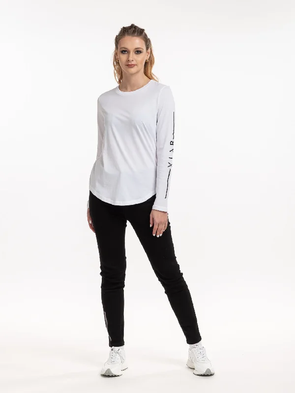 X.Lab Long Sleeve Tee - White Cashmere Blend Cotton Blend Poly Blend