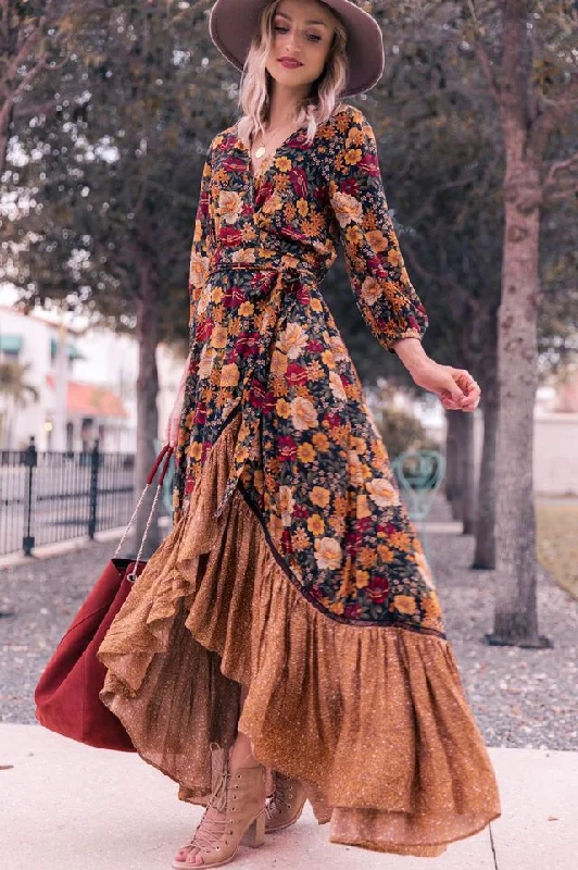 Zjkrl - 2023 Autumn New Floor Length Dress Women's Long Sleeve Printing Dress Floral Vintage Irregular Maxi Dress Mujer Chic Boho Dress Cozy Maxi Dress with Slit Zjkrl - 2023 Autumn New Floor Length Dress Women's Long Sleeve Printing Dress Floral Vintage Irregular Maxi Dress Mujer Chic Boho Dress Cozy Maxi Dress with Slit