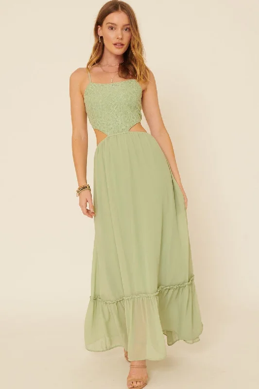Sheer Chiffon Floral Lace Maxi Dress Stylish Empire Waist Maxi Dress