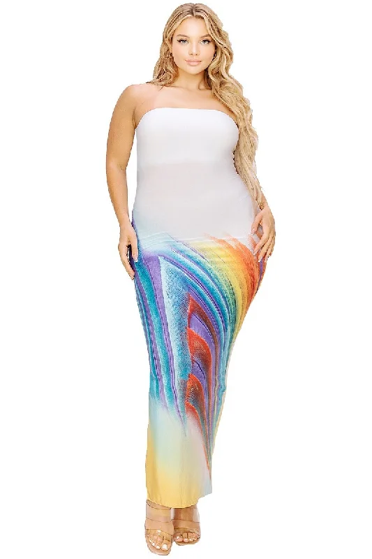 Plus Sleeveless Color Gradient Tube Top Maxi Dress Chic Summer Floral Maxi Dress