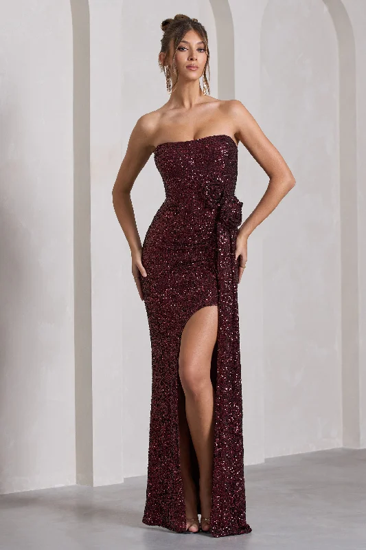 Alexandria | Burgundy Sequin Corset Maxi Dress With Flowers Stylish Maxi Dress with Frills Alexandria | Burgundy Sequin Corset Maxi Dress With Flowers Stylish Maxi Dress with Frills