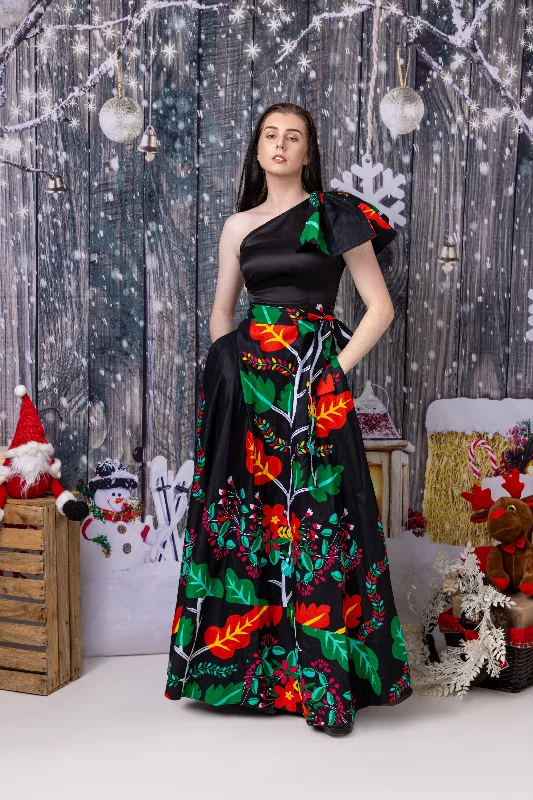Allison Ankara Maxi Dress | Black Multicolored Floral African Print Comfortable Maxi Dress with Slits Allison Ankara Maxi Dress | Black Multicolored Floral African Print Comfortable Maxi Dress with Slits