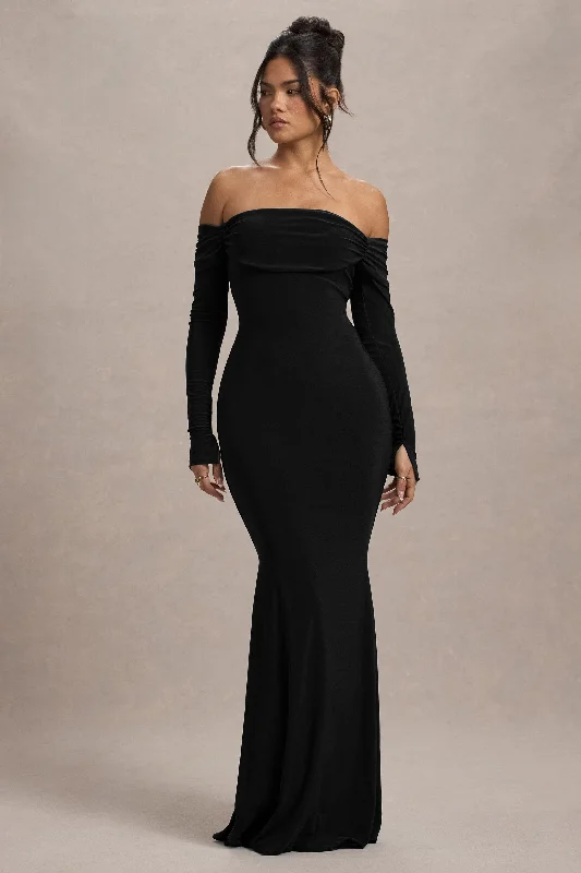 Amaia | Black Bardot Long-Sleeve Maxi Dress Fashionable Sleeveless Maxi Dress