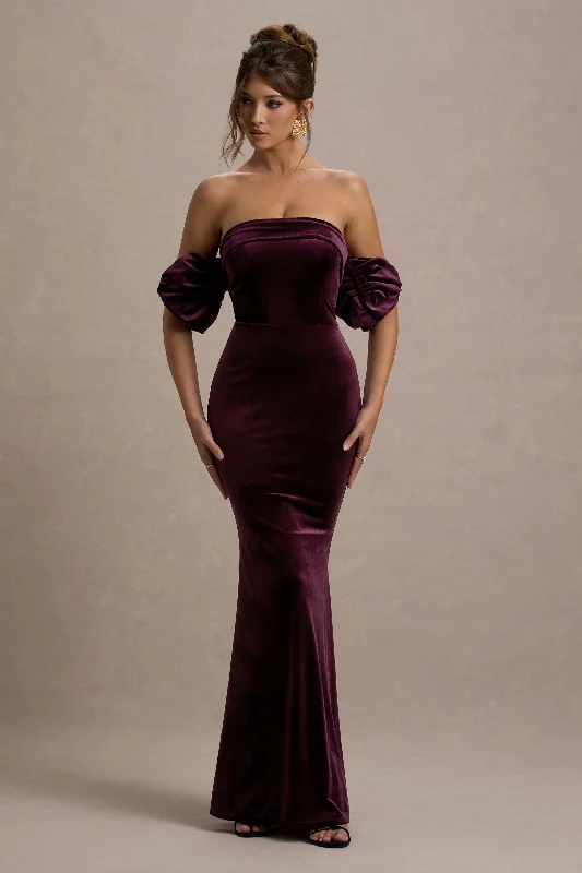 Amandine | Port Velvet Bardot Maxi Dress Chic Off-Shoulder Maxi Dress