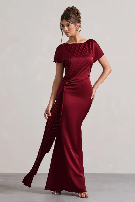 Ambrosia | Berry Satin Pleated Maxi Dress With Drape Fashionable Chiffon Tiered Maxi Dress Ambrosia | Berry Satin Pleated Maxi Dress With Drape Fashionable Chiffon Tiered Maxi Dress