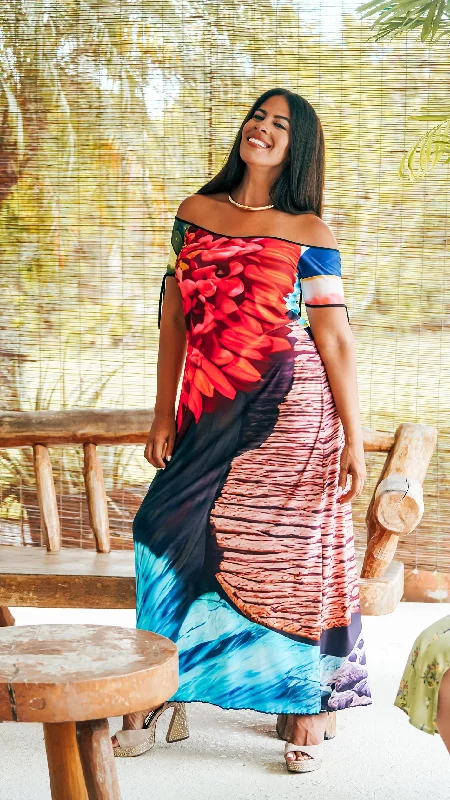 "Around the World" Valeria Open Back Maxi Dress, Hawaii Fashionable Chiffon Tiered Maxi Dress