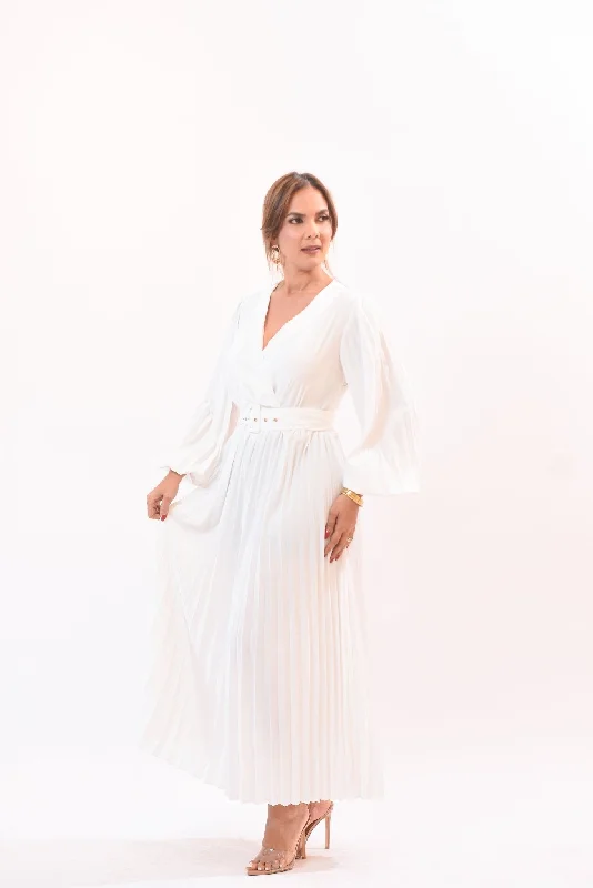 Beauty Class Maxi Dress White Elegant Pleated Maxi Dress
