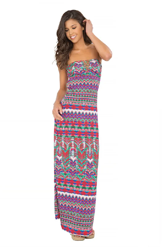 BESOS DE SAL - Strappy V Cut Out Maxi Dress • Multicolor Comfortable Ruffle Hem Maxi Dress BESOS DE SAL - Strappy V Cut Out Maxi Dress • Multicolor Comfortable Ruffle Hem Maxi Dress