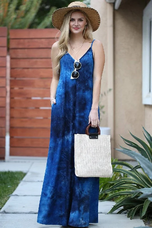 Boho Tie -Dye  Plus Size  Maxi Dress With  Pockets Comfortable Casual Maxi Dress
