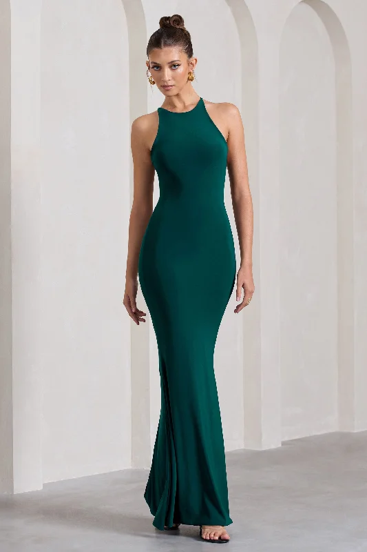 Brianna | Bottle Green Sleeveless Halter-Neck Open-Back Maxi Dress Classic Strapless Maxi Dress Brianna | Bottle Green Sleeveless Halter-Neck Open-Back Maxi Dress Classic Strapless Maxi Dress