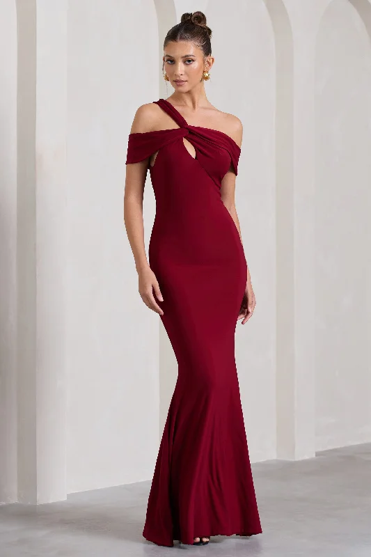 Captivating | Berry Red Strappy Asymmetric Cut-Out Maxi Dress Stylish Empire Waist Maxi Dress Captivating | Berry Red Strappy Asymmetric Cut-Out Maxi Dress Stylish Empire Waist Maxi Dress