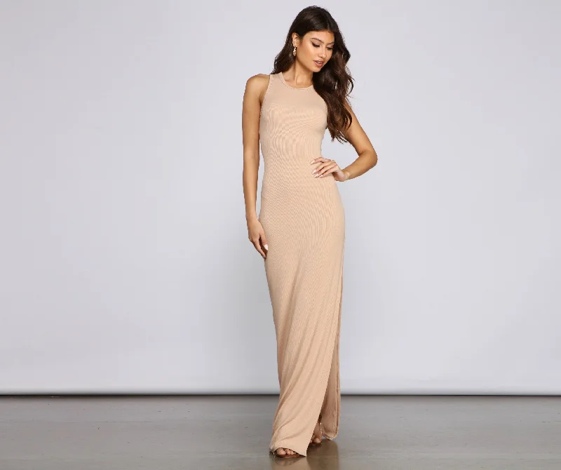 Chic High-Slit Stylish Basic Maxi Dress Stylish Button-Up Maxi Dress