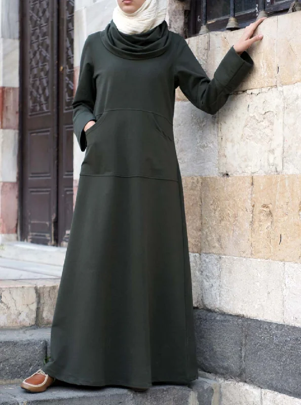 Cowl Neck Jersey Maxi Dress Stylish Pleated A-Line Maxi Dress