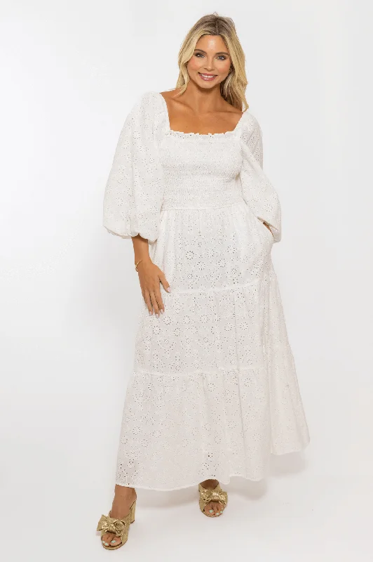 Eyelet Bow Back Maxi Dress Stylish One-Shoulder Maxi Dress