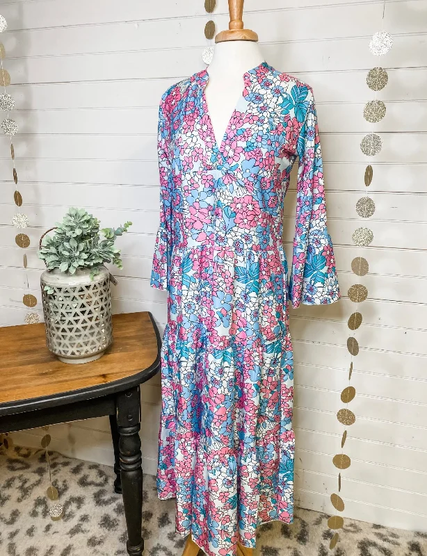 Floral Bell Sleeve Maxi Dress Cozy Maxi Dress with Slit