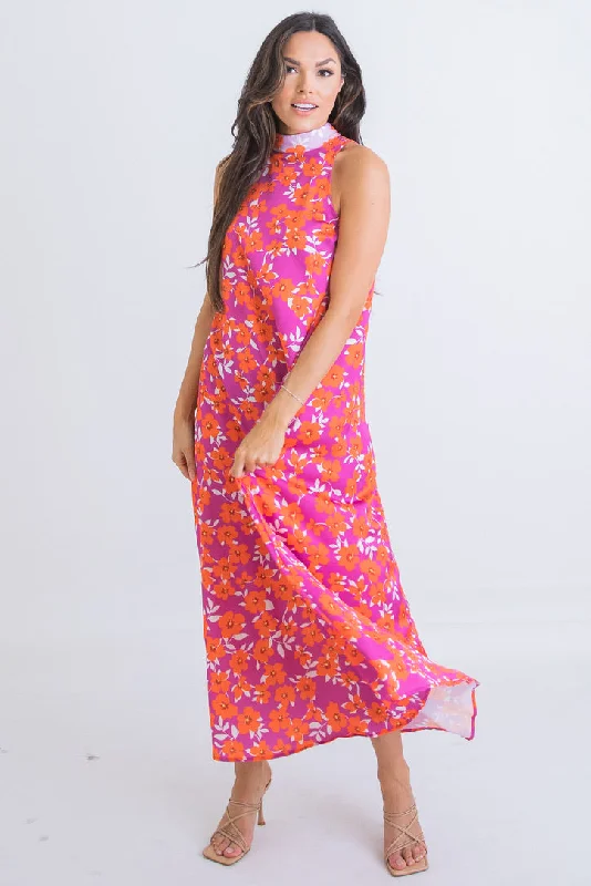 Floral Halter Maxi Dress Stylish Empire Waist Maxi Dress
