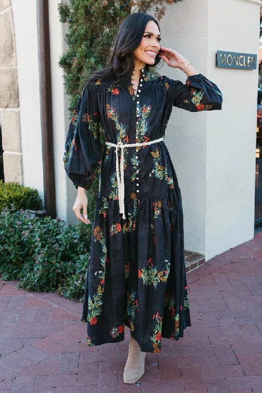 Floral Poplin Tier Maxi Dress Trendy Printed Maxi Dress