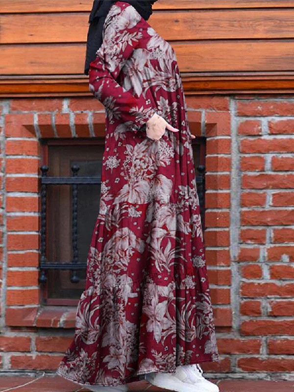 Floral Print Loose Causal Bohemian Back Zipper Pleated Pockets Women Maxi Dress Trendy Satin Maxi Dress Floral Print Loose Causal Bohemian Back Zipper Pleated Pockets Women Maxi Dress Trendy Satin Maxi Dress