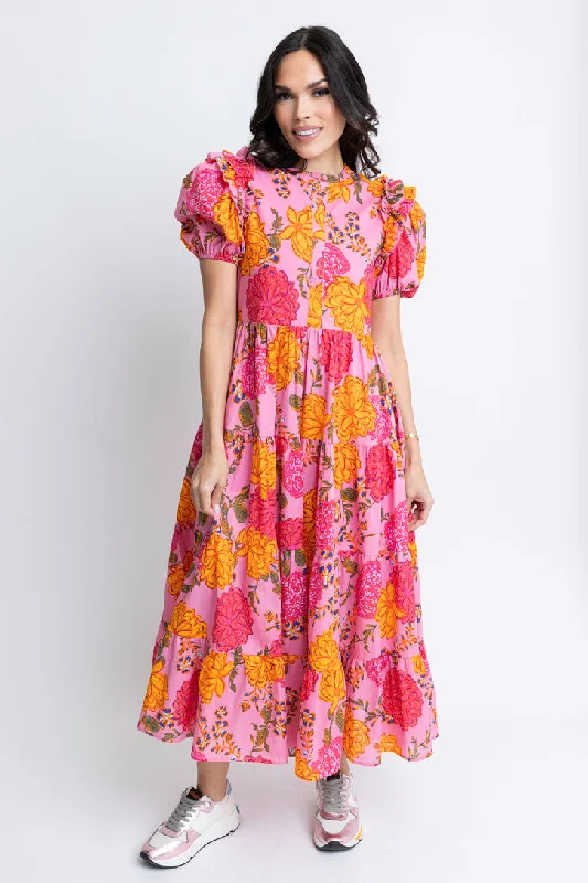 Floral Puff Sleeve Maxi Dress Comfortable Ruffle Maxi Dress